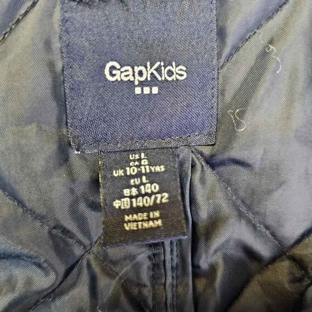 Gap Kids Girls L Navy Quilted Jacket #86 Varsity Preppy Casual School Wear FF453